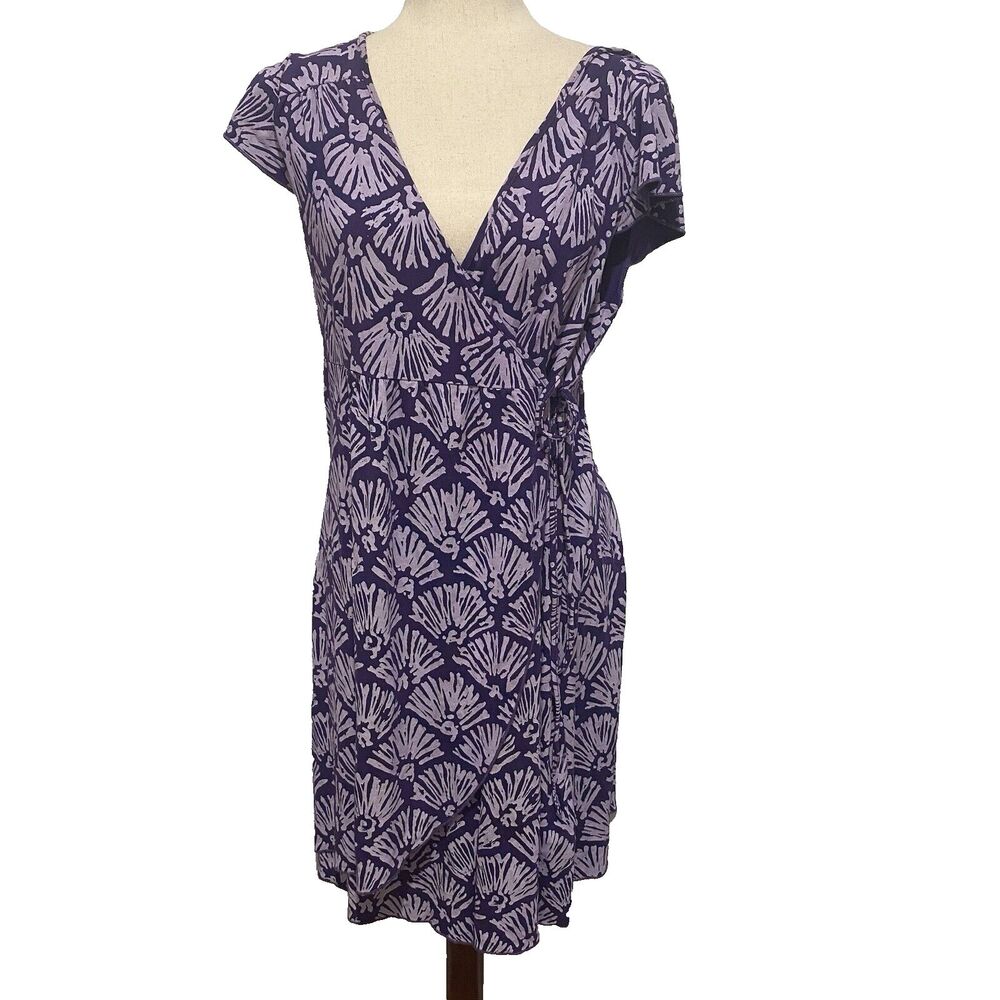 Fresh Produce Wrap Dress Medium Purple Seashell Print Beachy‎ Summer